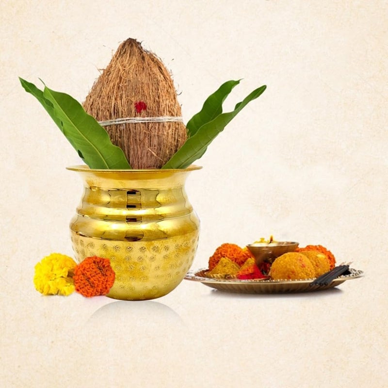 Hashcart Kalash for Puja, Kalasham for Pooja [ Size - Small, Height -9 cms ] Brass Lota for Pooja Pot Wedding Purpose - Brass Vessel Indian, Indian Decor Hashcart Â® - Image 4