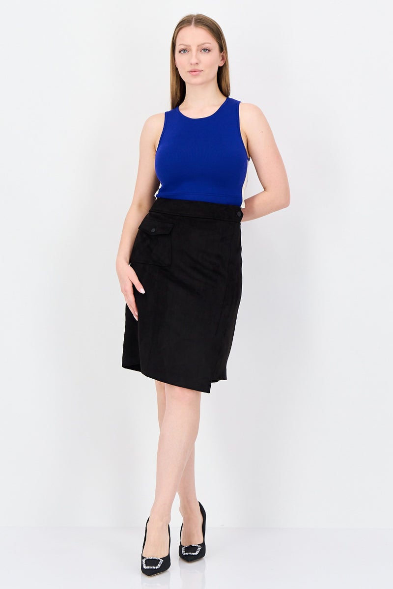 ANNE KLEIN Women Solid Cargo Pocket Asymmetrical Skirts, Black - Image 4