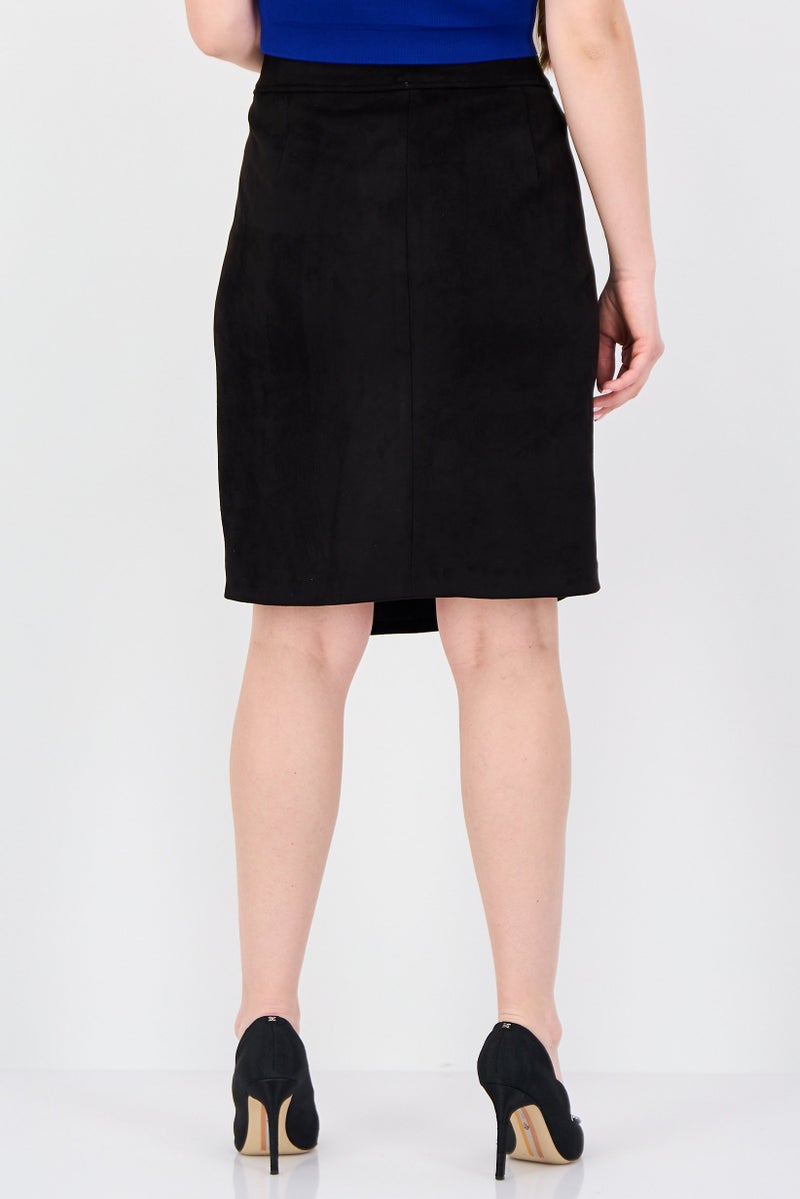 ANNE KLEIN Women Solid Cargo Pocket Asymmetrical Skirts, Black - Image 3