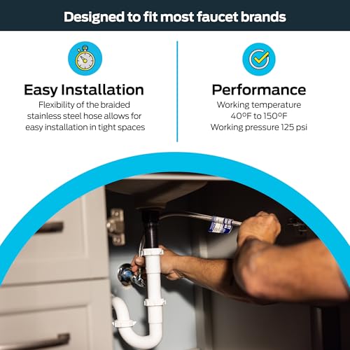 Eastman 20 inch Steel-Flex Braided Faucet Connector, 1/2 Inch FIP x 3/8 Inch Compression, Stainless Steel Faucet Supply Line, 48005N - Image 3