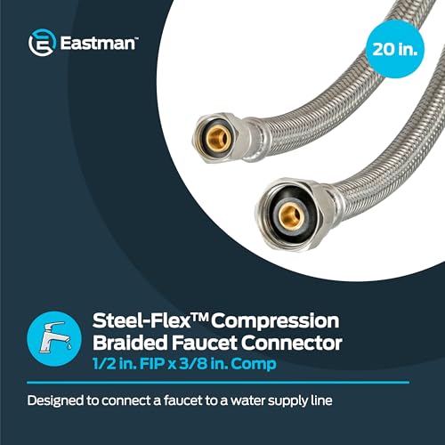 Eastman 20 inch Steel-Flex Braided Faucet Connector, 1/2 Inch FIP x 3/8 Inch Compression, Stainless Steel Faucet Supply Line, 48005N - Image 2