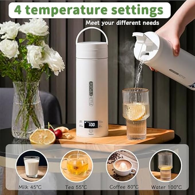 بمعنى سحر بمعنى حديقة غلاية كهربائية محمولة للسفر، غلاية مياه كهربائية بسعة 500 مل مع 4 إعدادات مسبقة متغيرة، غلاية مياه سفر من الفولاذ المقاوم للصدأ 316، إيقاف تشغيل تلقائي، حماية من الغليان لصنع ماء الشاي - Image 4