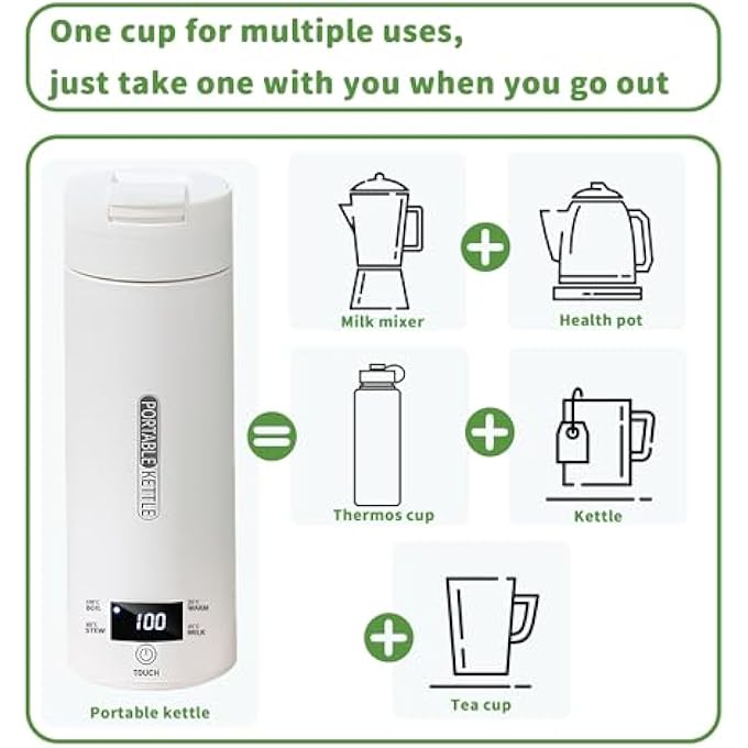 بمعنى سحر بمعنى حديقة غلاية كهربائية محمولة للسفر، غلاية مياه كهربائية بسعة 500 مل مع 4 إعدادات مسبقة متغيرة، غلاية مياه سفر من الفولاذ المقاوم للصدأ 316، إيقاف تشغيل تلقائي، حماية من الغليان لصنع ماء الشاي - Image 5