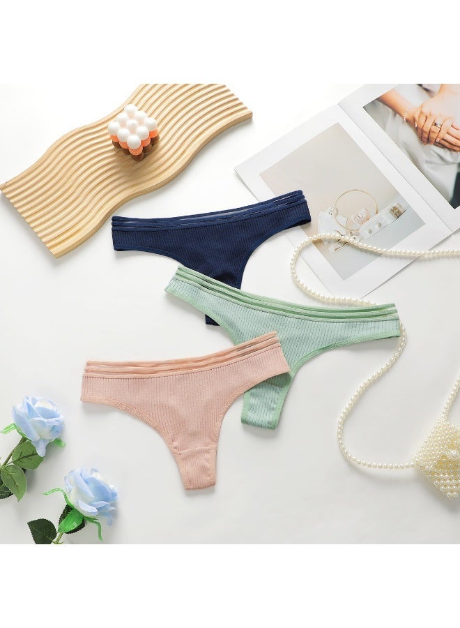 3 Pack Women Ribbed Knit Panties Set, Low Rise Seamless Breathable Cotton Briefs - Image 1