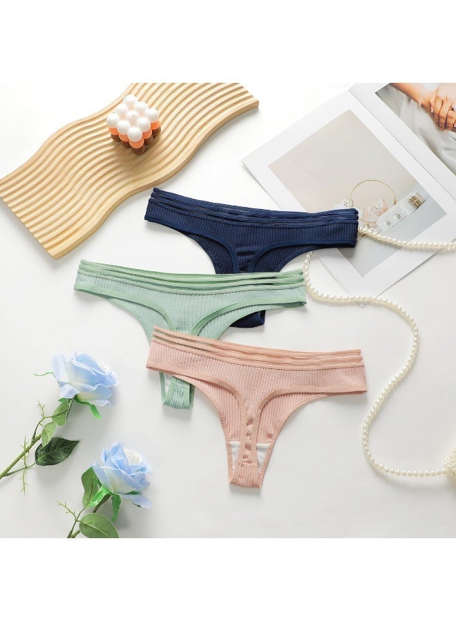 3 Pack Women Ribbed Knit Panties Set, Low Rise Seamless Breathable Cotton Briefs - Image 2