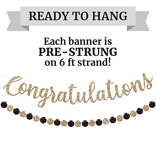 Perfect Occasion Pre-strung Congratulations Banner - No DIY - Gold Glitter Congratulation Banner - Pre-strung Garland on 6 ft Strand - Graduation, Wedding, Retirement Party Decorations & Decor. Did We Mention No DIY - Image 3