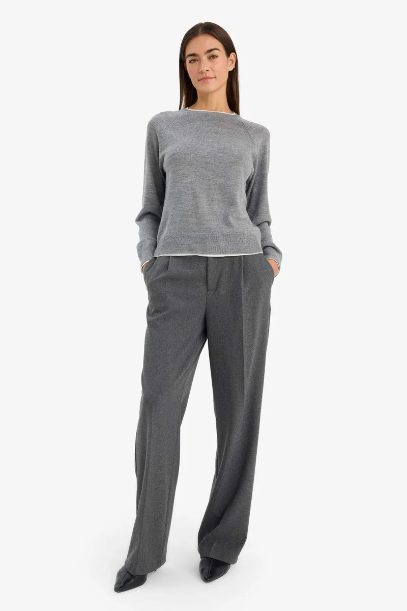 ديفاكتو Straight Fit Zippered High Waist Trousers