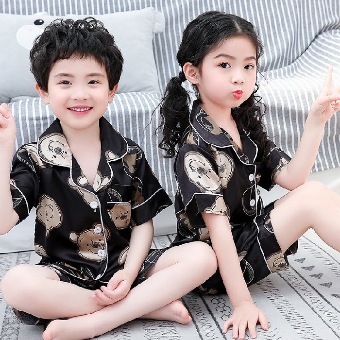 Cute Cartoon Kids Silk Pajama Set Poonie Bear 