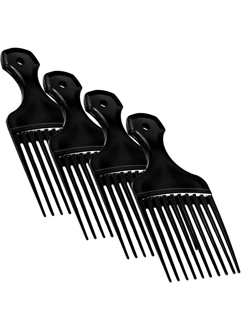Vakly Plastic Hair Pick Comb – Wide Tooth Afro Lift Picks - Pack of 4 Combs - 5.25 Inch - for Hair Styling Lifting Detangling Adding Volume for Long Curly and Thick Hair, Wigs and Beards for Men & Women 