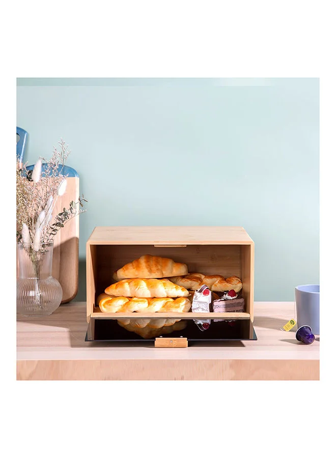 DANUBE HOME Aaron Bamboo Bread Bin With Acrylic Door Natural Bamboo And Acrylic Plastic Simple Food Container Modern Houseware Storage L 36x25.5 X H 19.8cm