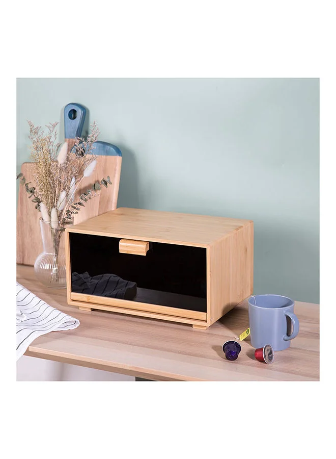 DANUBE HOME Aaron Bamboo Bread Bin With Acrylic Door Natural Bamboo And Acrylic Plastic Simple Food Container Modern Houseware Storage L 36x25.5 X H 19.8cm