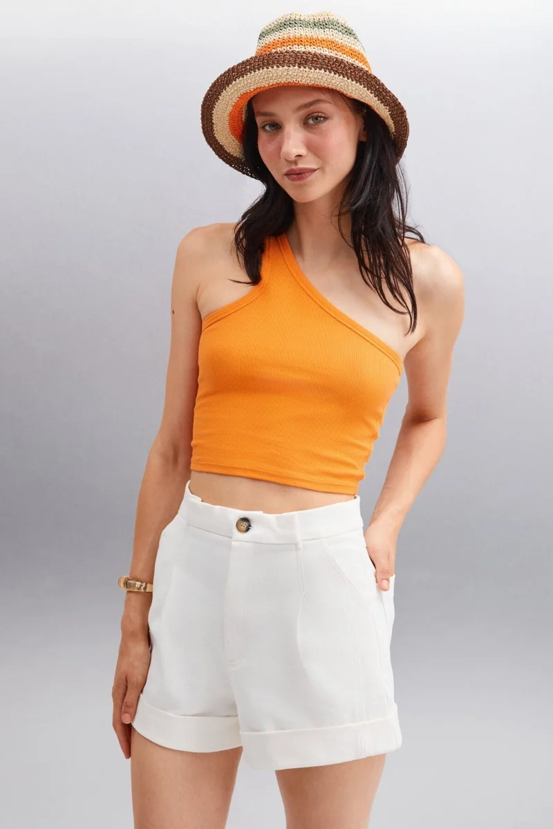 GRIMELANGE DIVINA Women's Asymmetrical Collar Orange Blouse