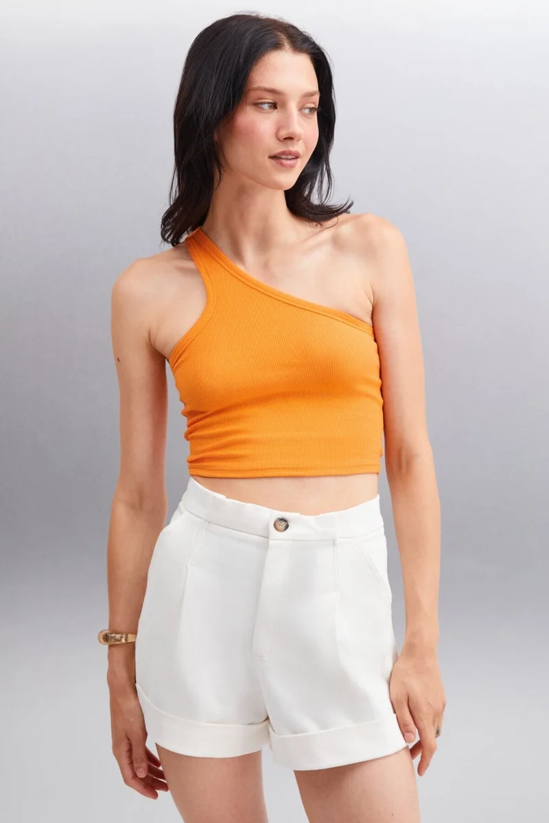 GRIMELANGE DIVINA Women's Asymmetrical Collar Orange Blouse