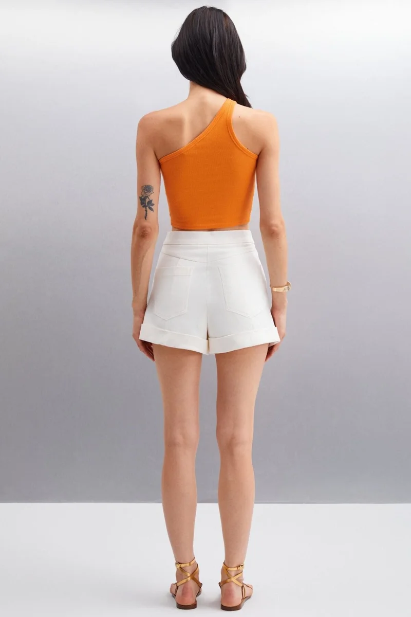 GRIMELANGE DIVINA Women's Asymmetrical Collar Orange Blouse