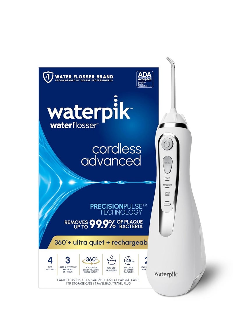 Waterpik Cordless Advanced 2.0 Water Flosser For Teeth, Gums, Braces, Dental Care With Travel Bag and 4 Tips, ADA Accepted, Rechargeable, Portable, and Waterproof, White WP-580, Packaging May Vary - Image 1