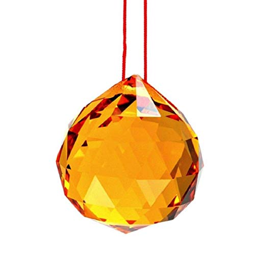 Astrodidi Yellow Crystal Ball Hanging Feng Shui Sphatik Prism Ball 40mm for Positive Energy - Image 1