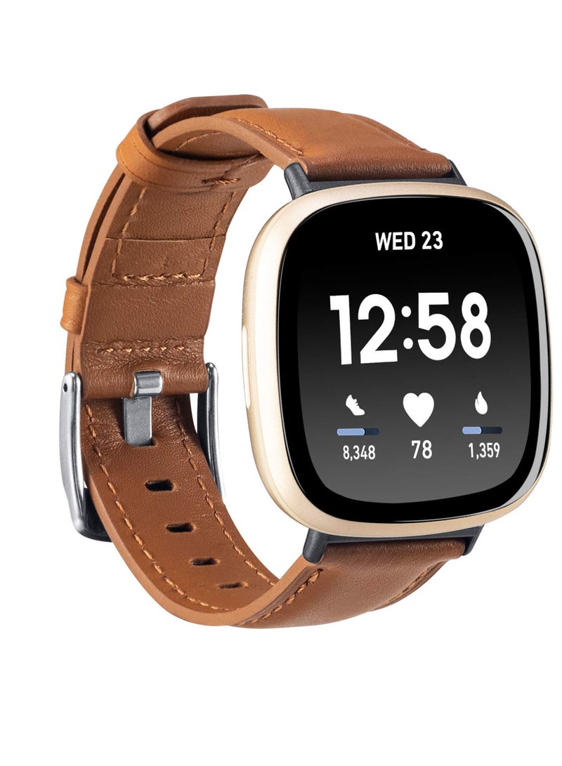 Excefore أحزمة جلدية، متوافقة مع Fit for Fitbit Sense لـ Fitbit Versa 3، حزام بديل ناعم للنساء والرجال، إكسسوارات سوار للمعصم لـ Versa 3 لـ Versa Sense للساعات الذكية (بني) - Image 1