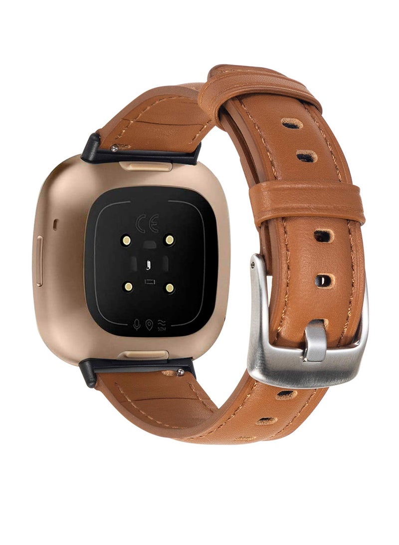 Excefore أحزمة جلدية، متوافقة مع Fit for Fitbit Sense لـ Fitbit Versa 3، حزام بديل ناعم للنساء والرجال، إكسسوارات سوار للمعصم لـ Versa 3 لـ Versa Sense للساعات الذكية (بني) - Image 2