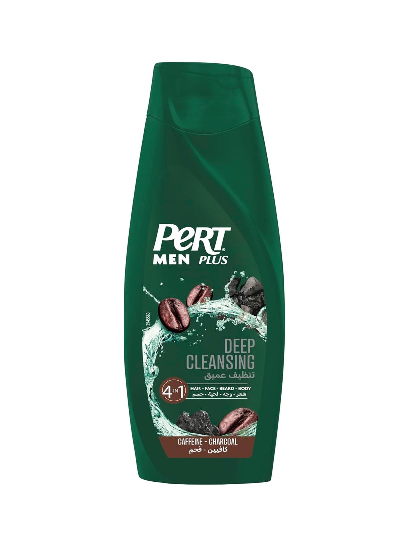 PERT PLUS Men Deep Clean Shampoo With Caffeine & Charcoal 4In1 For Hair Face Beard And Body
