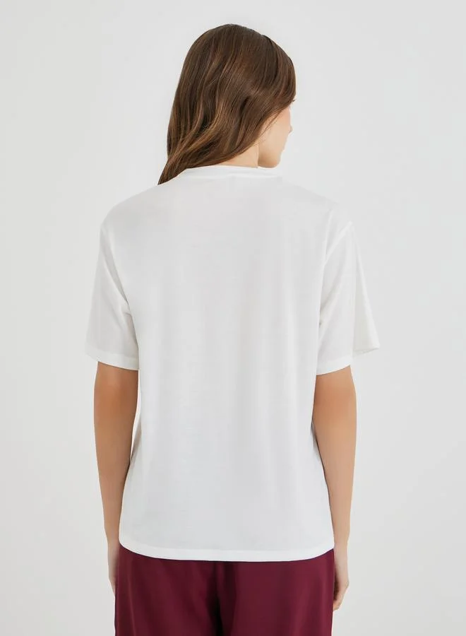 Take Two Take Two Embroidered Slogan Regular Fit T-Shirt