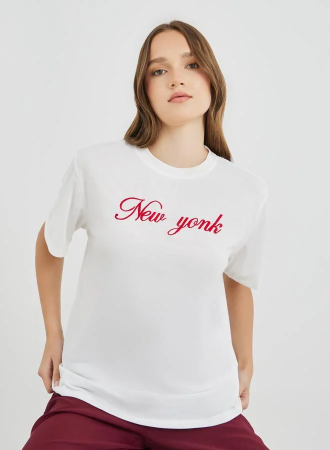 Take Two Take Two Embroidered Slogan Regular Fit T-Shirt