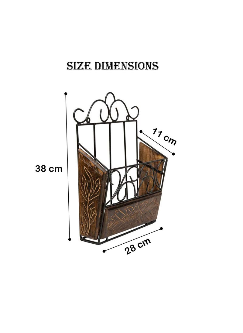 Crafter Cottage Crafter Cottage Wooden And Wrought Iron Magazine Newspaper And Book Wall Rack Wall Magazine Holders Vertical File Storage Box Magazine Storage Box For Home Kitchen  - Image 4