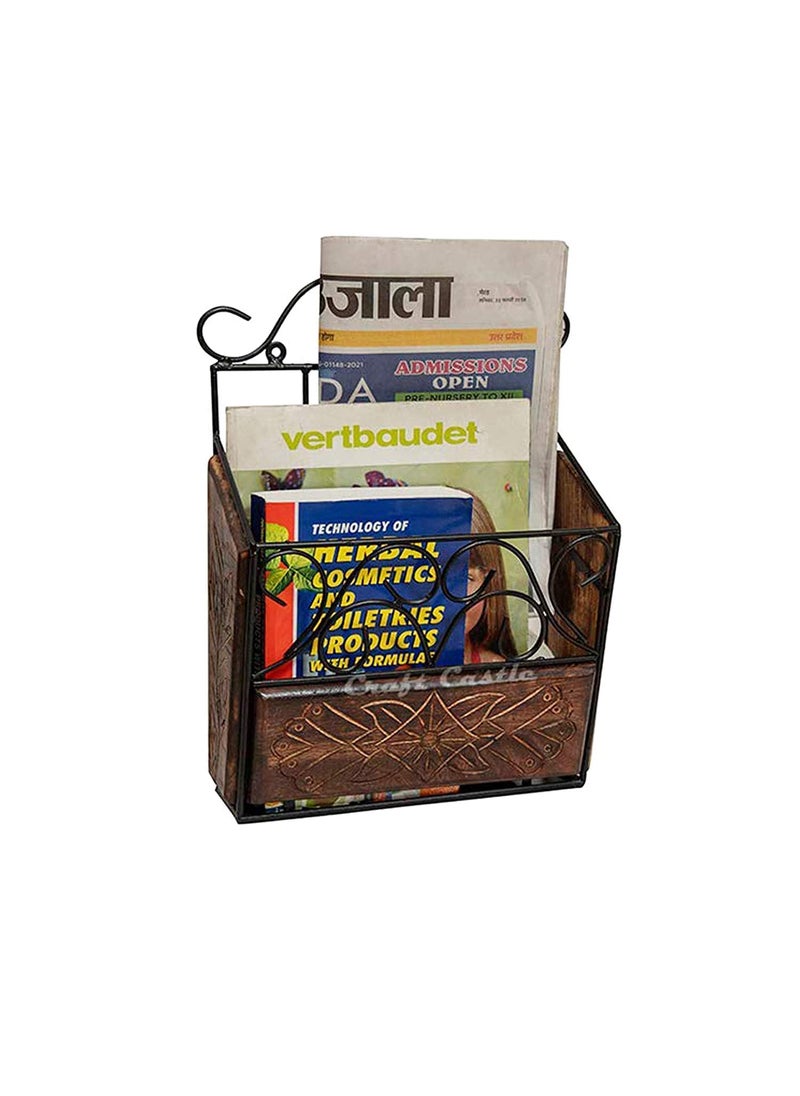Crafter Cottage Crafter Cottage Wooden And Wrought Iron Magazine Newspaper And Book Wall Rack Wall Magazine Holders Vertical File Storage Box Magazine Storage Box For Home Kitchen  - Image 3