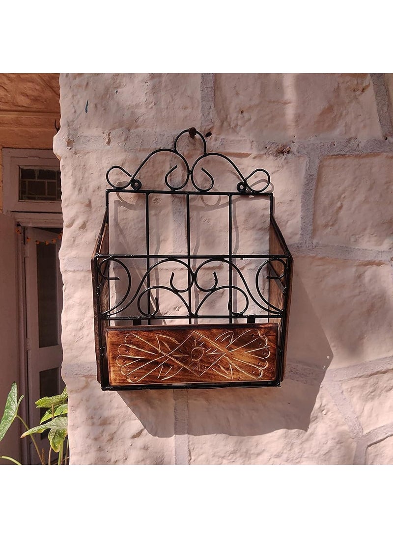 Crafter Cottage Crafter Cottage Wooden And Wrought Iron Magazine Newspaper And Book Wall Rack Wall Magazine Holders Vertical File Storage Box Magazine Storage Box For Home Kitchen  - Image 5