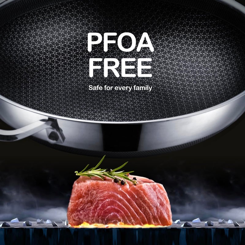 DOTCLAD Wok pan,Hybrid 13 inch Wok with Lid, PFOA Free Cookware,non stick Stainless Steel Woks & Stir-fry pans Nonstick, Dishwasher and Oven Safe, Works on Induction - Image 3