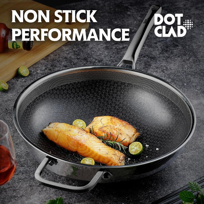 DOTCLAD Wok pan,Hybrid 13 inch Wok with Lid, PFOA Free Cookware,non stick Stainless Steel Woks & Stir-fry pans Nonstick, Dishwasher and Oven Safe, Works on Induction - Image 2