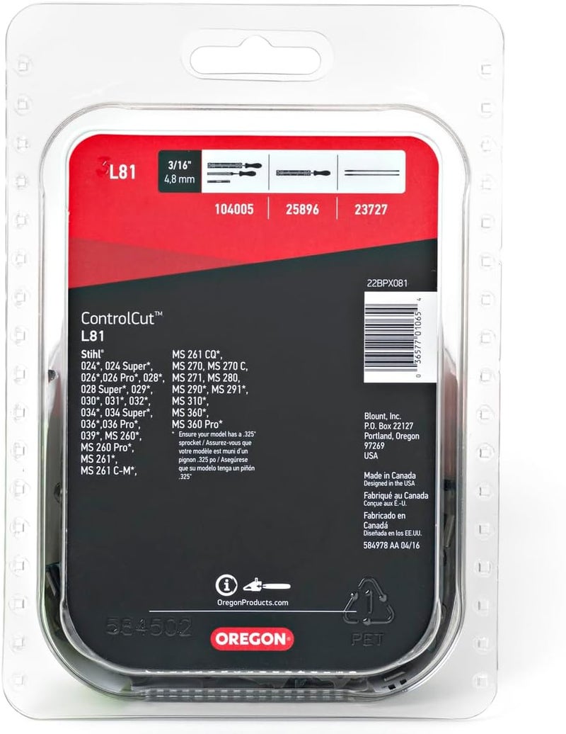 Oregon L81 ControlCut Chainsaw Chain for 20-Inch Bar, 81 Drive Links, Low-Kickback Chain, fits Several Stihl Models Gray - Image 2
