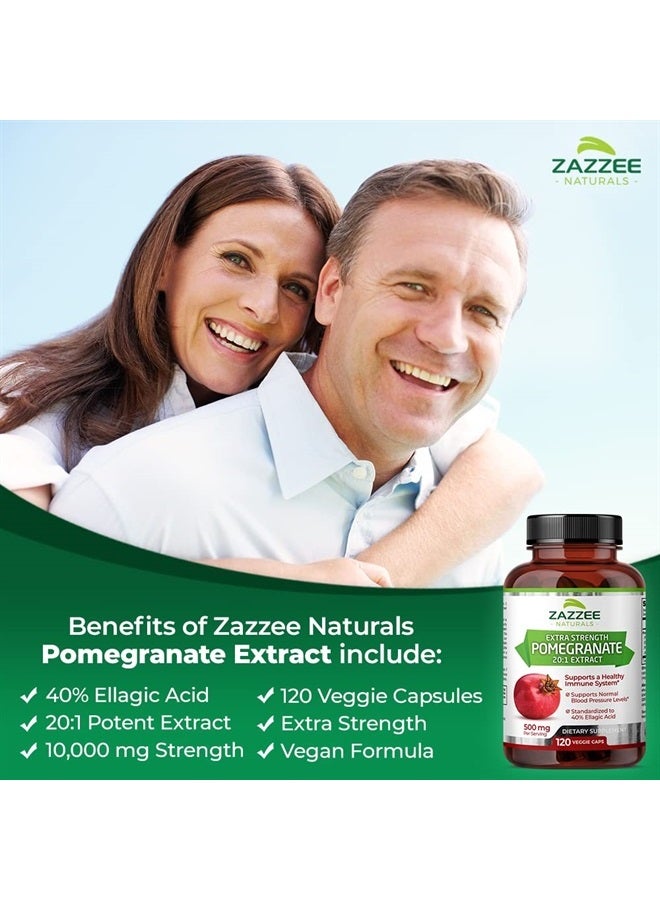 Zazzee مستخلص الرمان بقوة إضافية 20:1، 40% حمض إيلاغيك، 500 ملغ، 120 كبسولة نباتية، دعم المناعة ومضادات الأكسدة، غير معدلة وراثيًا وطبيعية بالكامل - Image 3