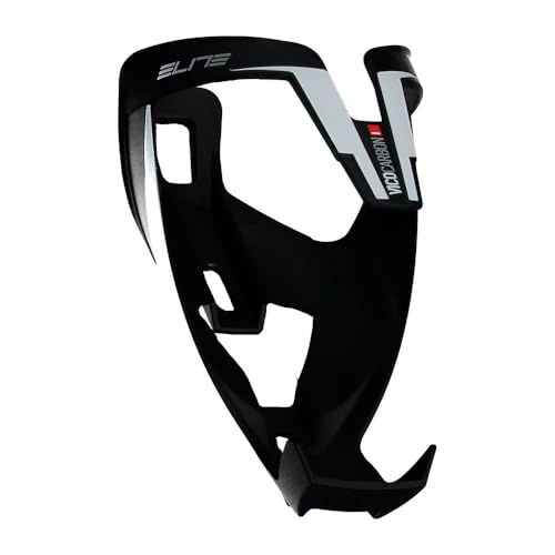 Elite Vico Carbon Bottle Cage – Matte Black with White Graphic – Ultra-Lightweight Italian Carbon Fiber - Image 1