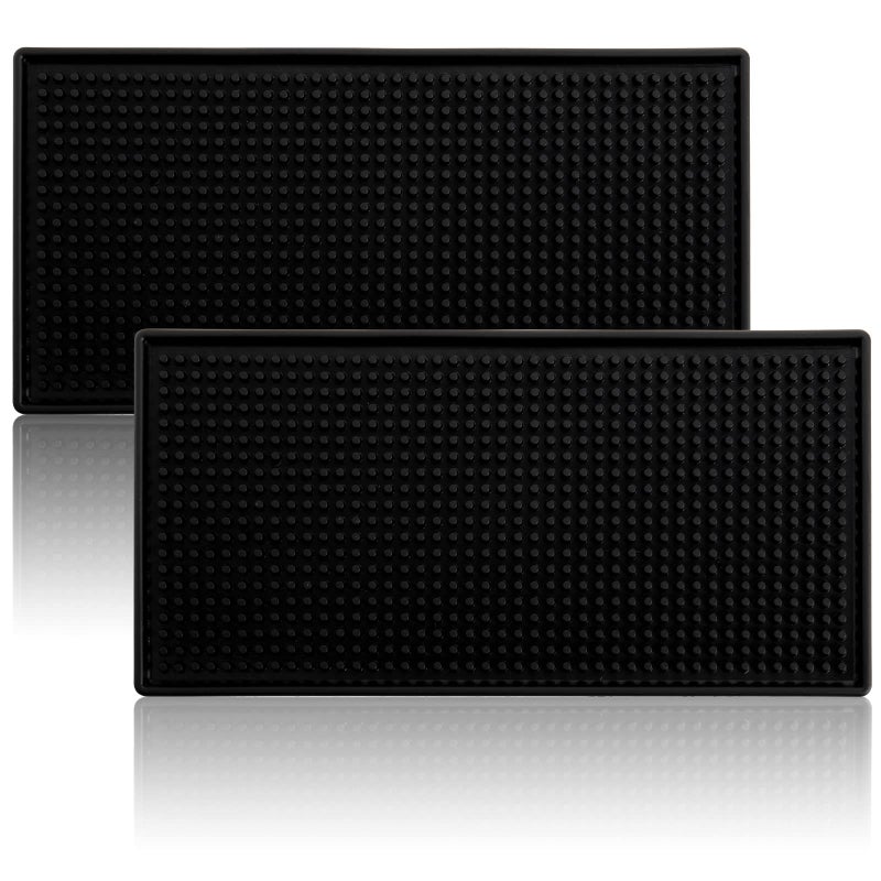 Tebery 2 Pack Rubber Bar Mats,12" x 6" Black Bar Service Spill Mat Drying Mat - Image 1
