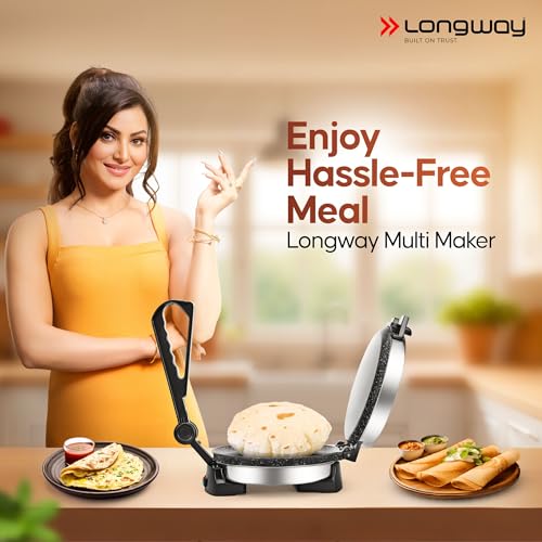 Longway Multi Master 1000W Electric Roti Maker | 8.5-Inch Non-Stick Plates, Durable Grip Handle | Roti, Chapati, Paratha, Dosa, Tortilla, Omelette & Chilla Maker (Silver) - Image 2