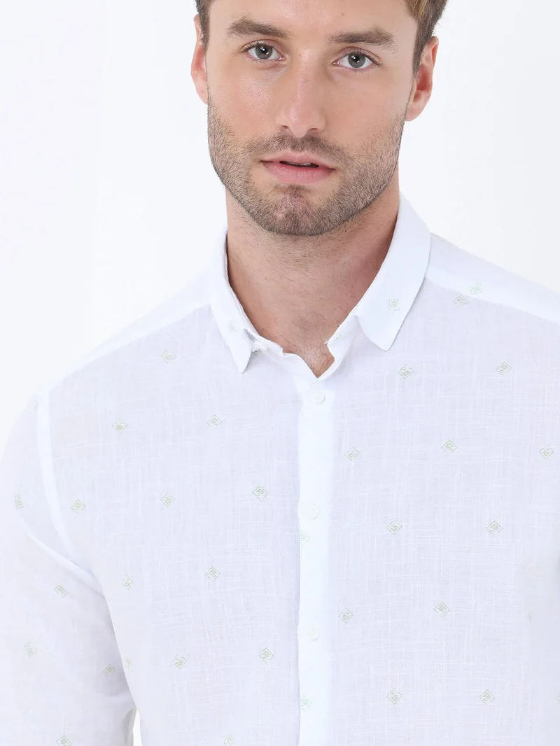Kip Nile Green Printed Regular Fit Woven Casual 100% Cotton Shirt