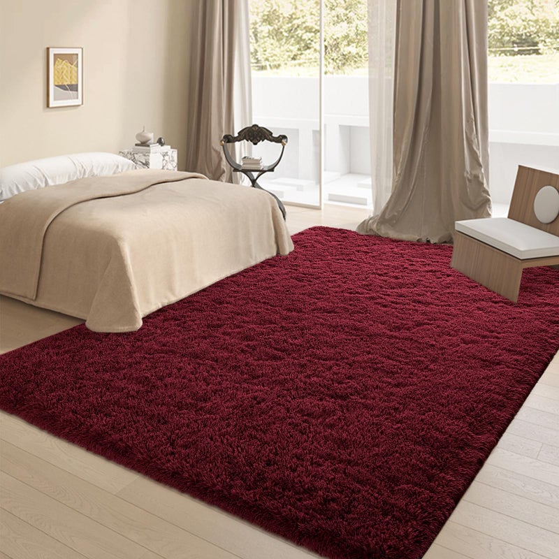 FALARK Soft Area Rugs for Bedroom  3x5 ft Wine Red Fluffy Rug Carpets for Living Room Girls Kids Room  Shaggy Fuzzy Indoor Modern Plush Rugs for Nursery Dorm Home Decor  Wine Red - Image 4