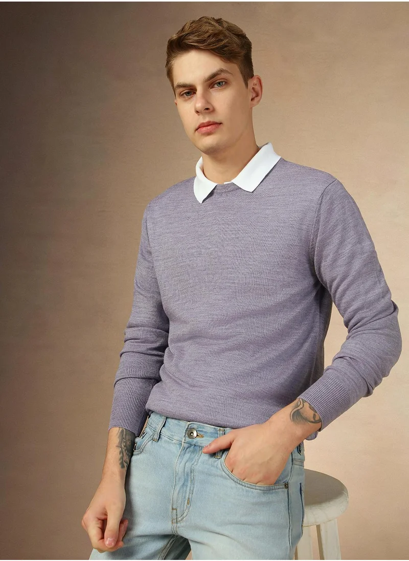 دينيس لينغو Men's Lavender 100% Acrylic Solid Regular Fit Sweater