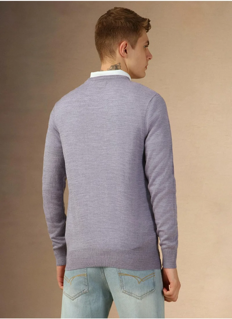 Dennis Lingo Men's Lavender 100% Acrylic Solid Regular Fit Sweater