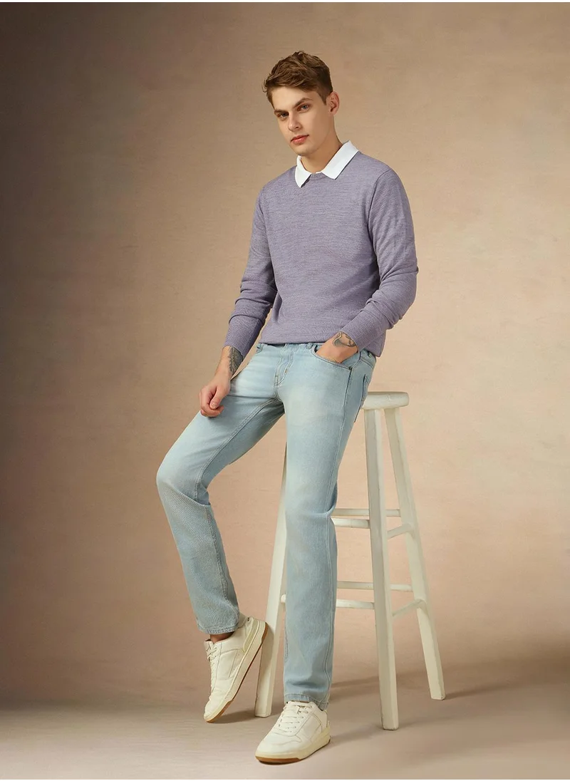 Dennis Lingo Men's Lavender 100% Acrylic Solid Regular Fit Sweater