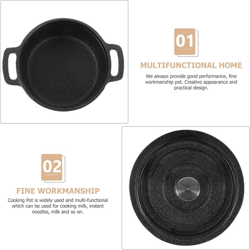 Mini Cast Iron Milk Pot 10cm Small Milk Stockpot with Double Handles and Lid Non-coated Complementary Food Cooking Pot for Food Soup - Image 3