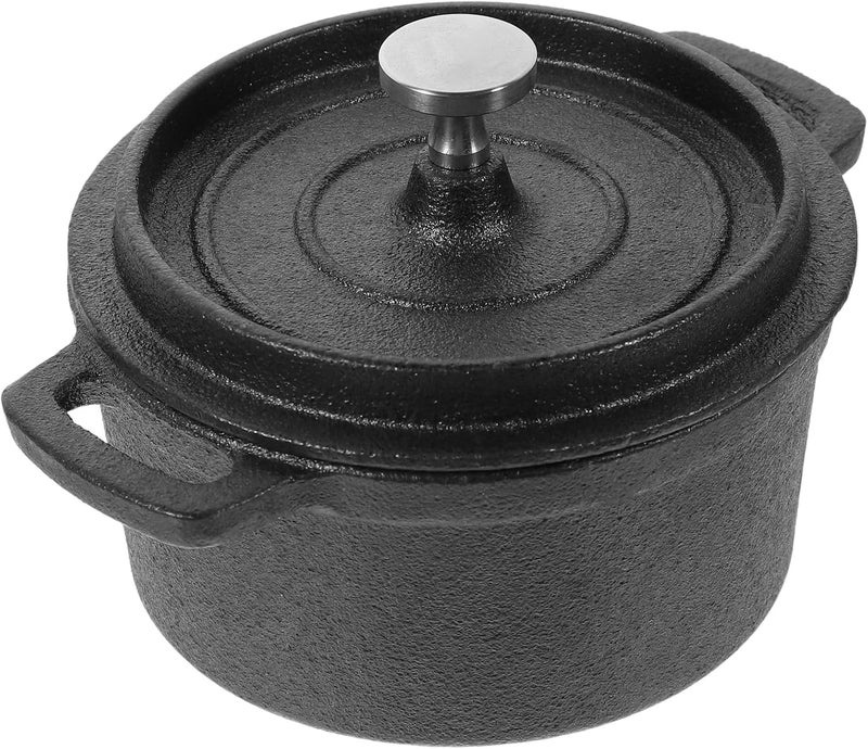 Mini Cast Iron Milk Pot 10cm Small Milk Stockpot with Double Handles and Lid Non-coated Complementary Food Cooking Pot for Food Soup - Image 1