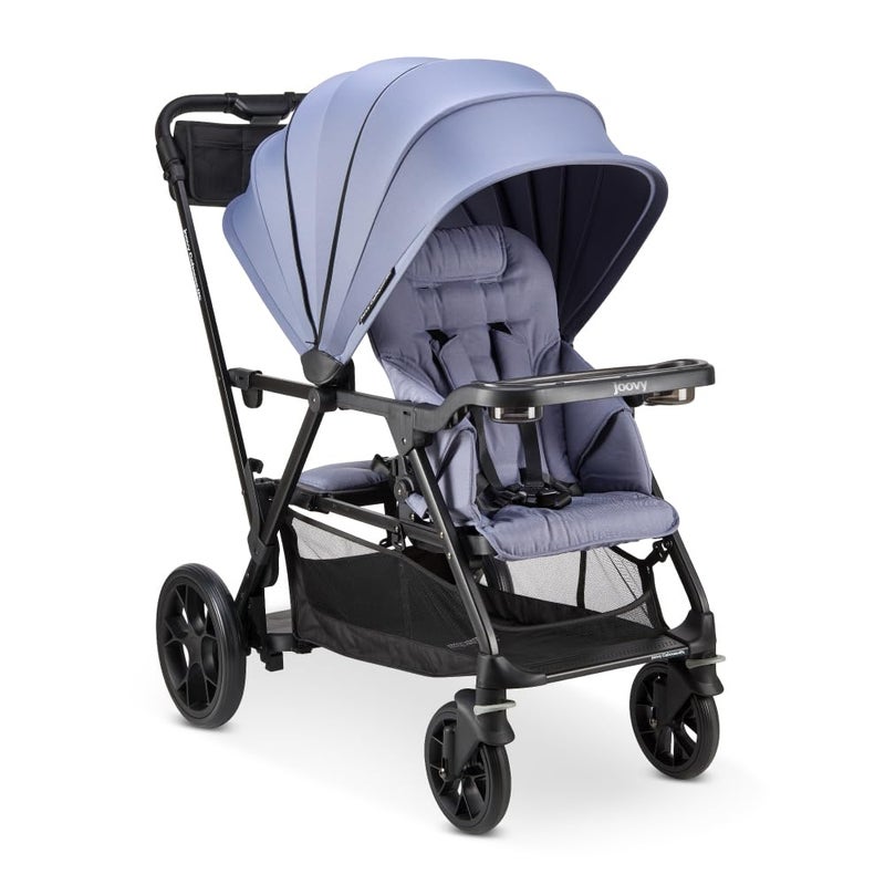 Joovy Joovy Caboose RS Sit Stand Double Stroller for Children Up to 55 lb with AllTerrain Wheels UPF50 Sun Canopy Magnetic 5Point Safety Harnesses Slate 