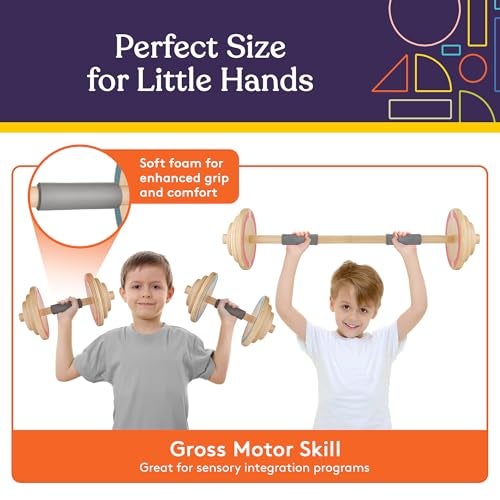 Special Supplies Kids Wooden Workout Play Weights Set - Adjustable Dumbbells and Barbell Set for Home Gym Equipment, Exercise Workout Set for Fitness Activities (Barbell + Dumbbells) - Image 4