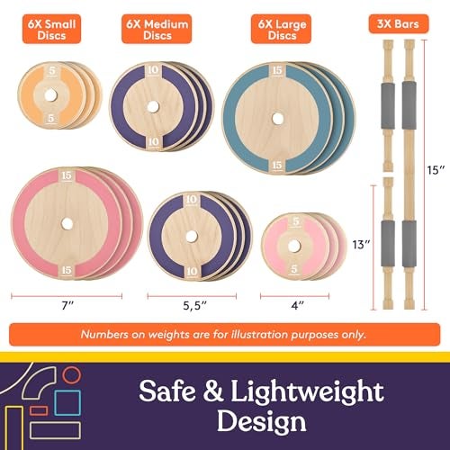 Special Supplies Kids Wooden Workout Play Weights Set - Adjustable Dumbbells and Barbell Set for Home Gym Equipment, Exercise Workout Set for Fitness Activities (Barbell + Dumbbells) - Image 3