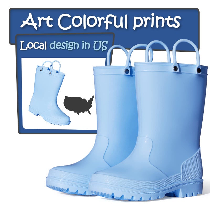 K KomForme Kids Girls & Boys Rain Boots with Easy-on Handles Waterproof Outdoors - Image 2