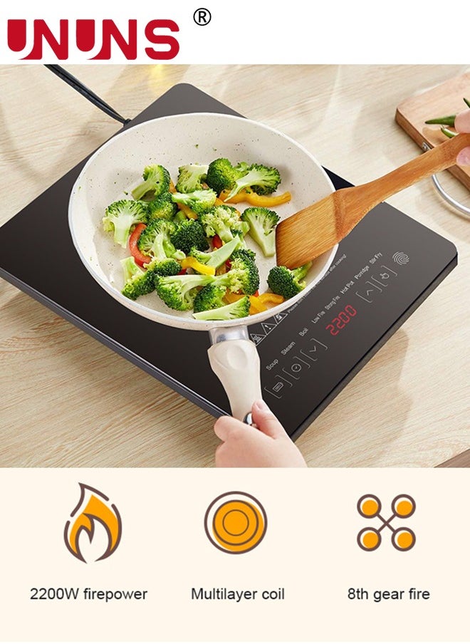 Portable Induction Cooktop,Countertop Burner With Multi-Function, 2200w Electric Stove With Easy Clean Glass,8 Modes Sensor Touch Cooker,Black