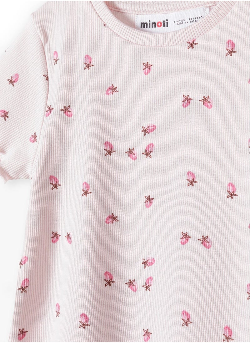 MINOTI Girls Ribbed Short Sleeve T-Shirt with Lettuce Hem - Image 4