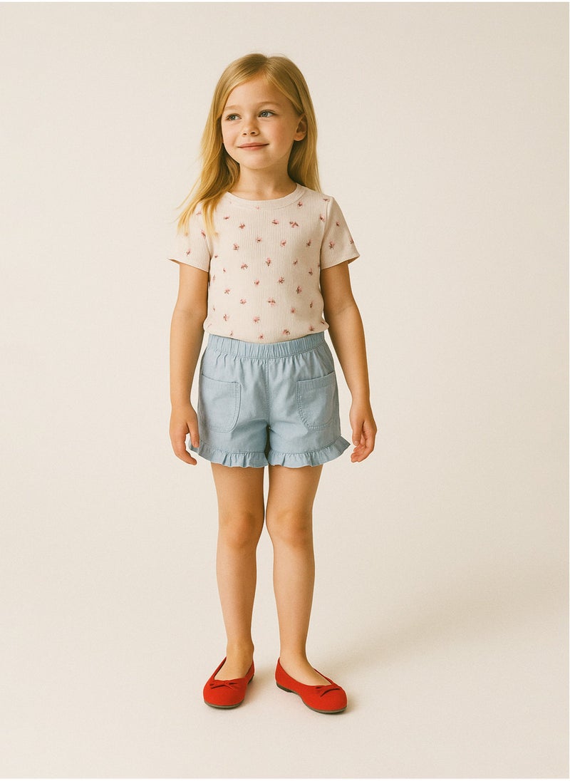 MINOTI Girls Ribbed Short Sleeve T-Shirt with Lettuce Hem - Image 1