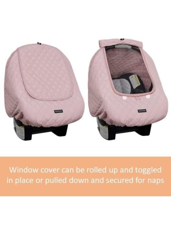liuliuby Baby Car Seat Weather Shield | Warm Quilted Winter Cover with Clear Window for Infant Carseat | Keeps Babies & Newborn Protected in Cold | Car Seat Cover for Boys & Girls (Pink)